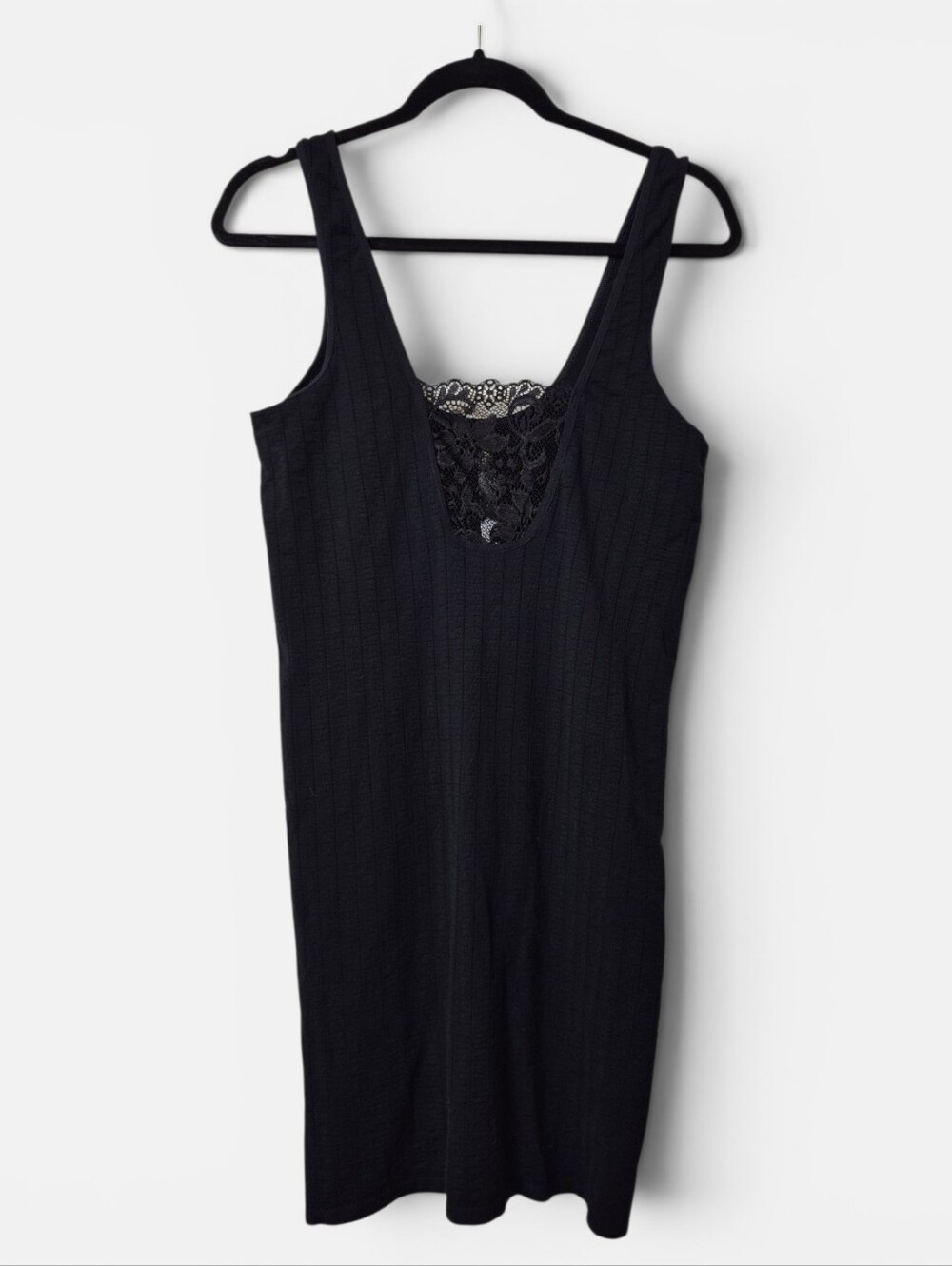 Anthropologie NWT Black Ribbed-knit tank bodice with a black lace inset L/XL